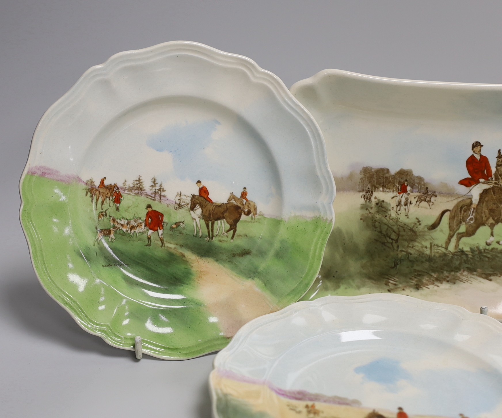 A Royal Doulton series ware hunting sandwich set signed Charles Simpson, D6326